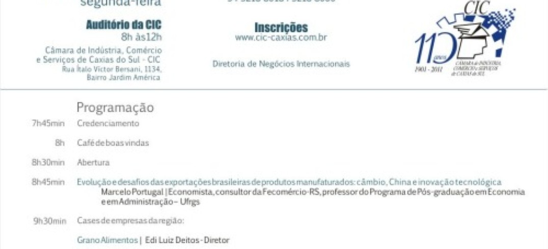 Evento realizado na manhã do dia 17 de outubro vai tratar de inovação tecnológica nas exportações.