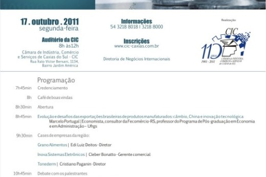 Evento realizado na manhã do dia 17 de outubro vai tratar de inovação tecnológica nas exportações.